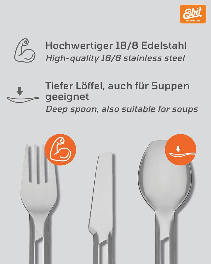 Esbit Edelstahl Besteck Set - robustes Besteckset aus 18/8 Edelstahl- bestehend aus Messer, Gabel un