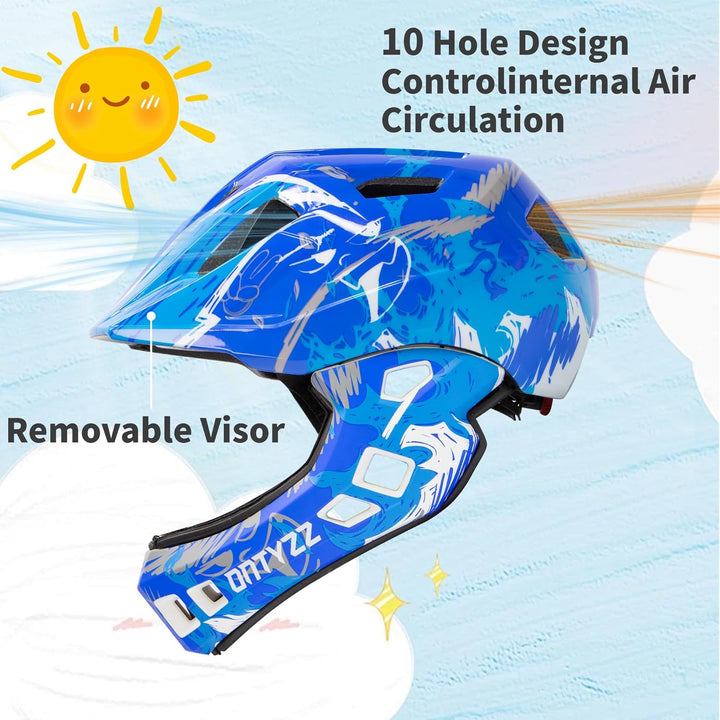 Kinder Fahrradhelm Leicht Integralhelm Kinder mit Abnehmbaren Kinnschutz Kinder Downhill Helm für Ba