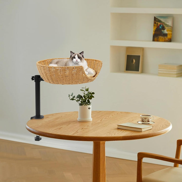 Katzenbett für Schreibtisch,360° drehbar Katzenbettständer mit Stahldrahtrahmen,unterstützt bis 22kg