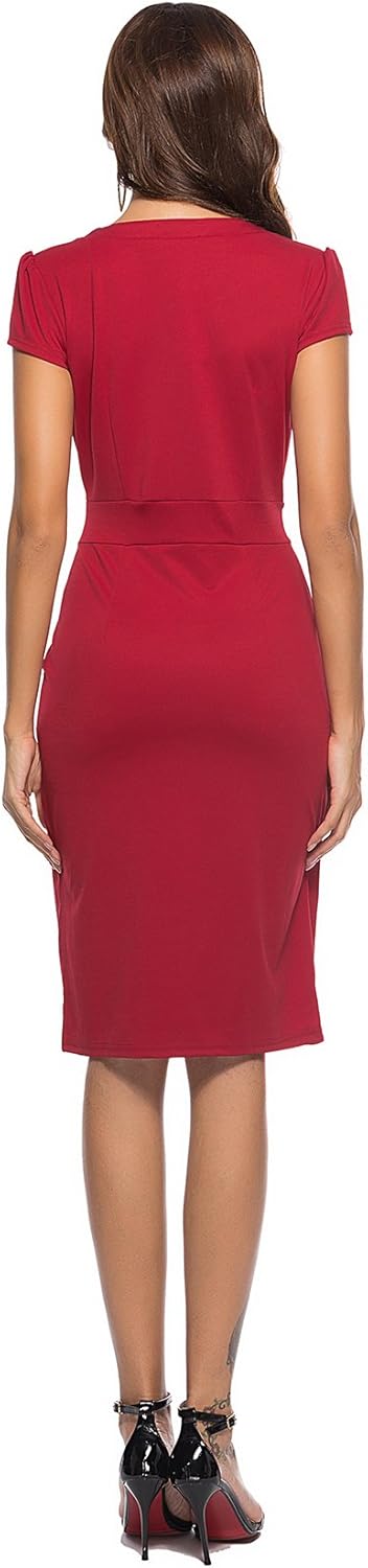 CEASIKERY Damen Cocktailkleid Business Casual Dress L Rot, L Rot