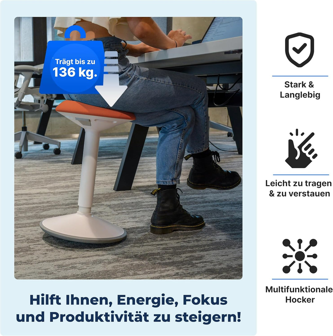 Backerz Ergonomischer Hocker - Bürohocker Testsieger mit 40-60 cm Stehhocker Höhenverstellbar mit Sc