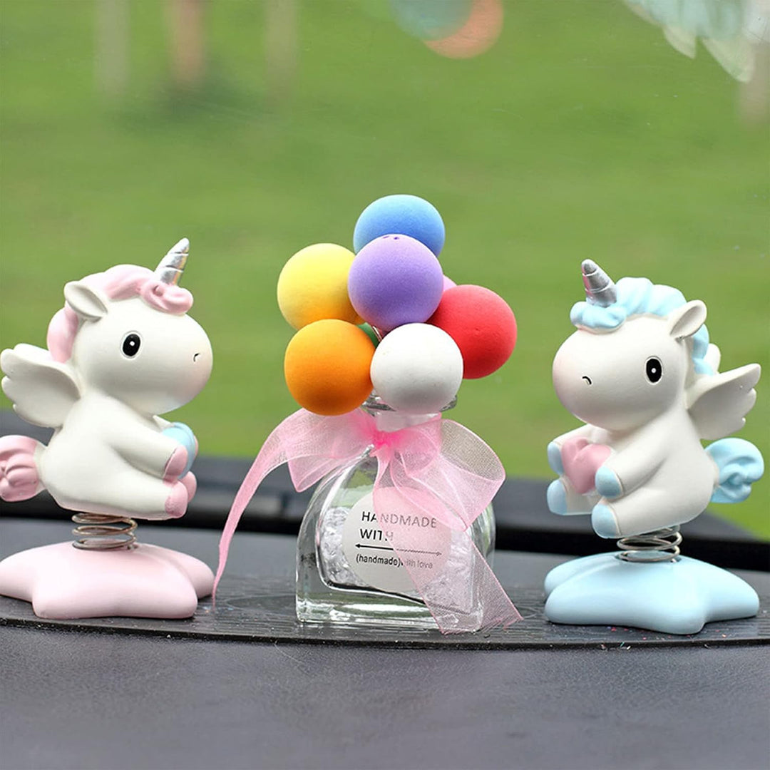 Wackelfigur Einhorn Figuren, 2 Stücke Einhorn-Wackelfigur mit Wackelkopf Einhorn Auto Ornament Autoz