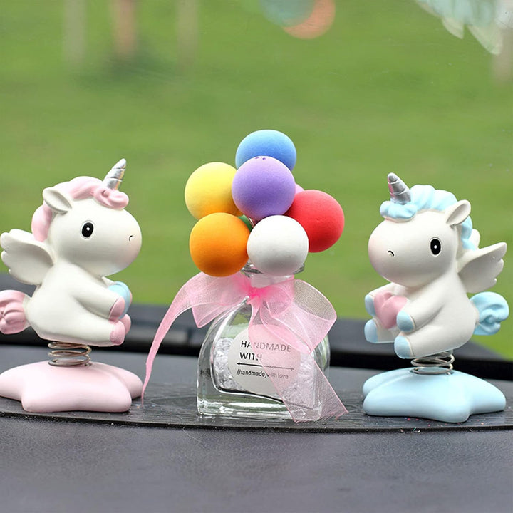 Wackelfigur Einhorn Figuren, 2 Stücke Einhorn-Wackelfigur mit Wackelkopf Einhorn Auto Ornament Autoz