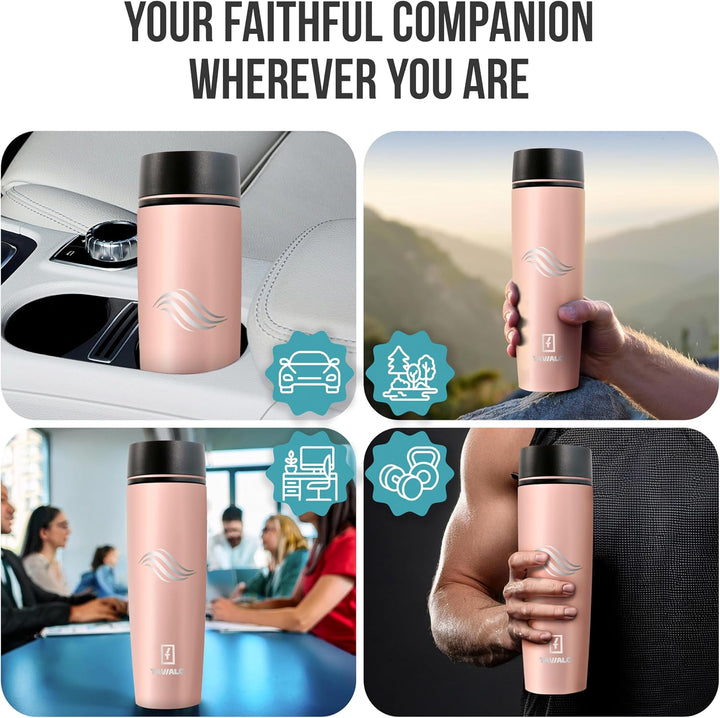 Thermobecher 460ml Travel Mug puderrosa Inox Edelstahl, Kaffeebecher/Isolierbecher Pulverbeschichtun
