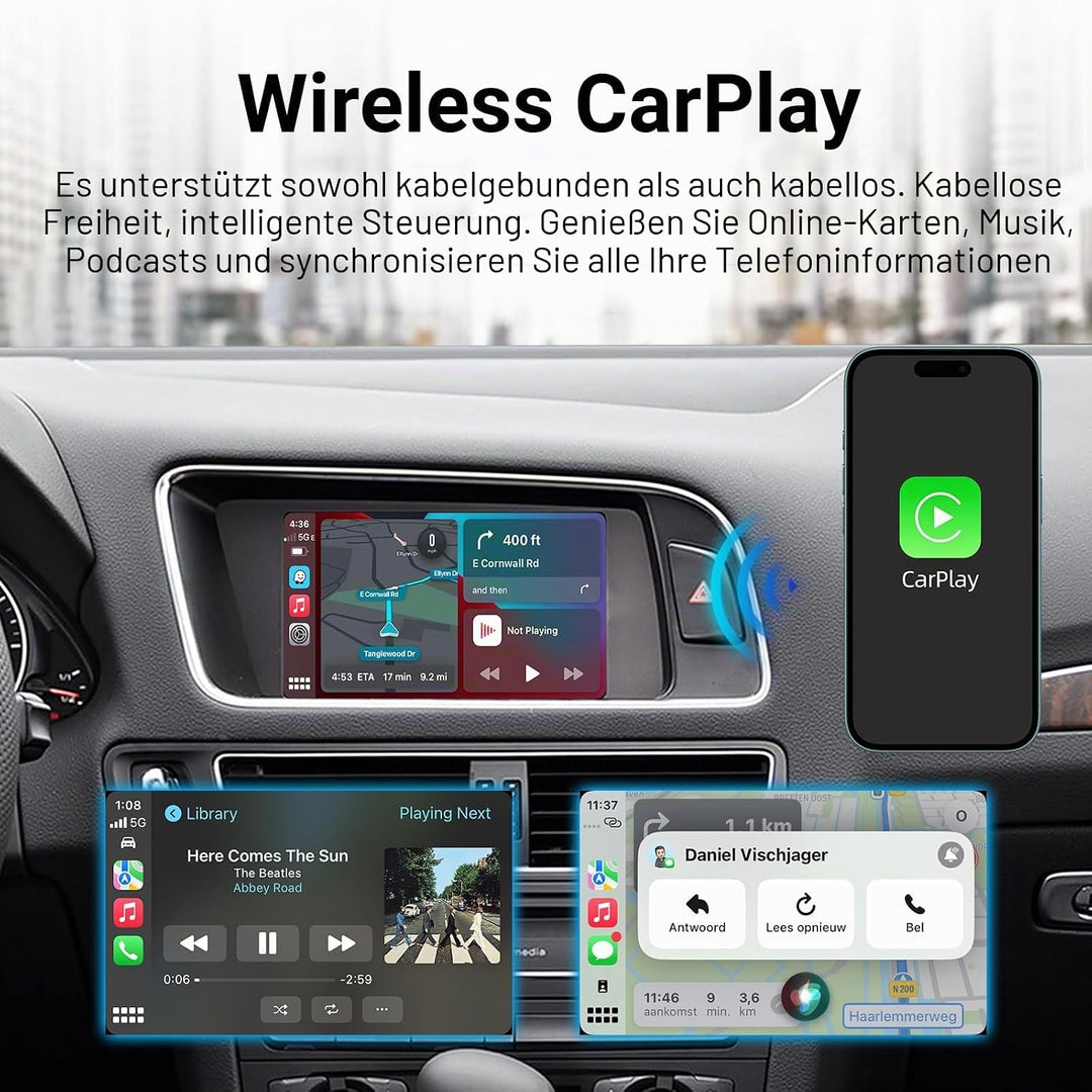 EZoneTronics Wireless CarPlay &amp; Android Auto Retrofit Kit Decoder Box für Audi A4/A5/Q5 2009-2017 mi