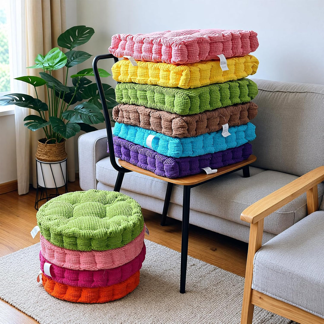 Sitzkissen Stuhlkissen Outdoor, 2er Set Sitzkissen Rund 40x40cm | Dicke Steppkissen Bodenkissen Gart