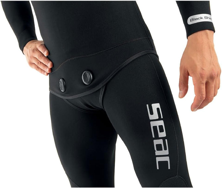 Seac Herren Black Shark Neoprenanzug für Tauch-und Apnoe-Angler, 5 mm, zweiteilig, mit Spaltfutter
