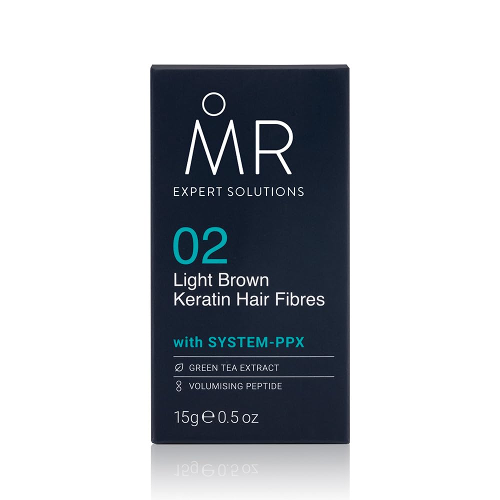 MR Hair Fibers Hellbraun, natürliche Männerhaaraufbaufaser mit Keratin und System PPX + Grüntee-Extr