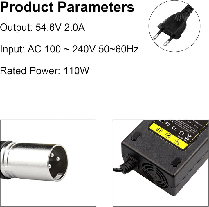 54.6V 48V 2A E-Bike Ladegerät Ladekabel für 48V Akku mit 3pin XLR Stecker für Elektroroller Elektris