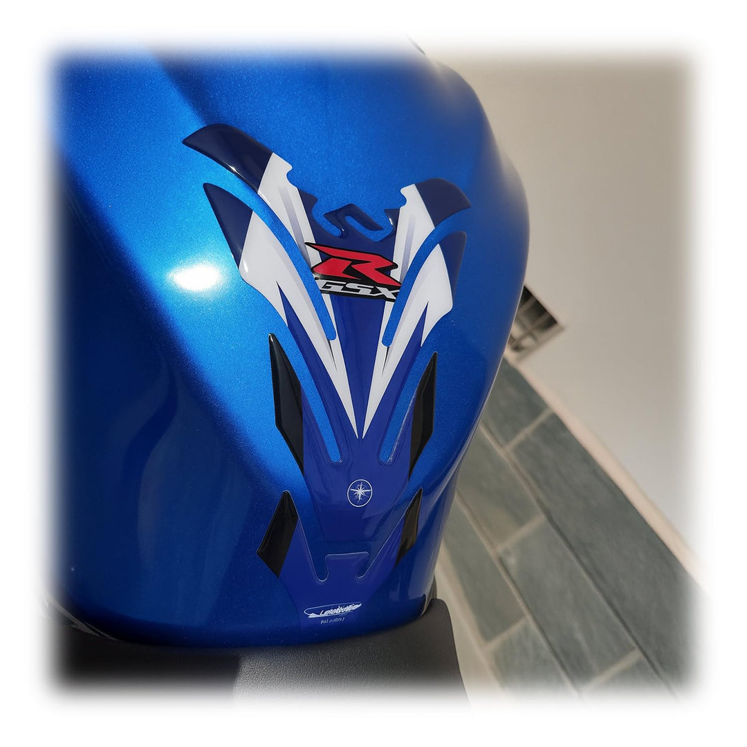 LABELBIKE 3D Aufkleber Motorrad Tankpad kompatibel mit Suzuki | GSX-R, Blau, Weiss, Schwarz, Harzsch