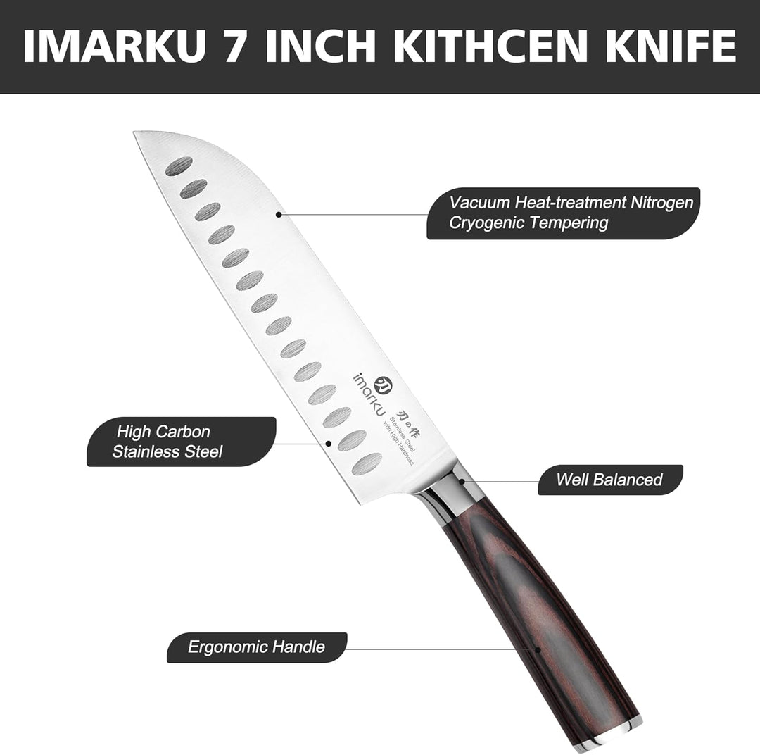 iMarku Antihaft Santoku Messer Profi Kochmesser [Ultra Scharfem] Japanisches Allzweck Küchenmesser [