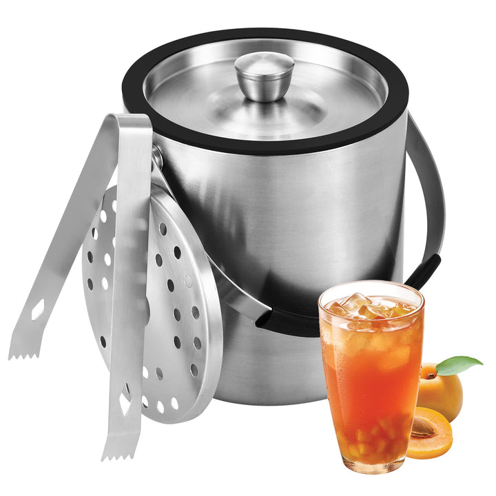 1.6L Eiswürfelform, Eiskübel mit deckel,Eiswürfelbehälter edelstahl mit Clips und Sieb, ideal für Pa