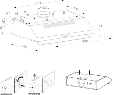 NEG Dunstabzugshaube NEG15-ATW+ (weiss) Edelstahl-Unterbau-Haube mit Doppelmotor (Abluft/Umluft) und