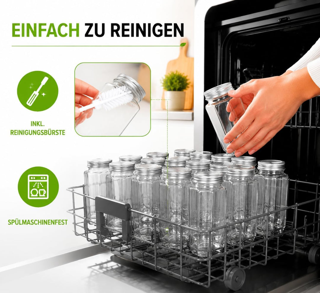 elf-family Gewürzgläser Eckig Set [12 x 120ml] mit Streueinsatz und Etiketten Premium Luftdichte Gew