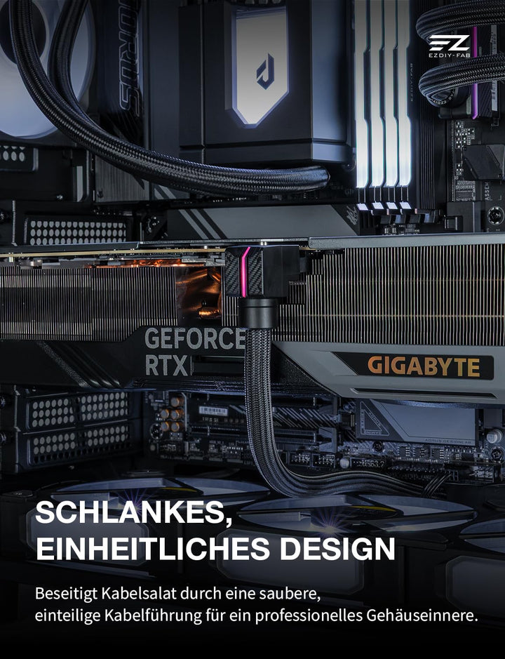 EZDIY-FAB UNIFAS ARGB 16-Pin 12VHPWR GPU-Verlängerungskabel für RTX 40/50 Serie, 16AWG 90° Winkel 12