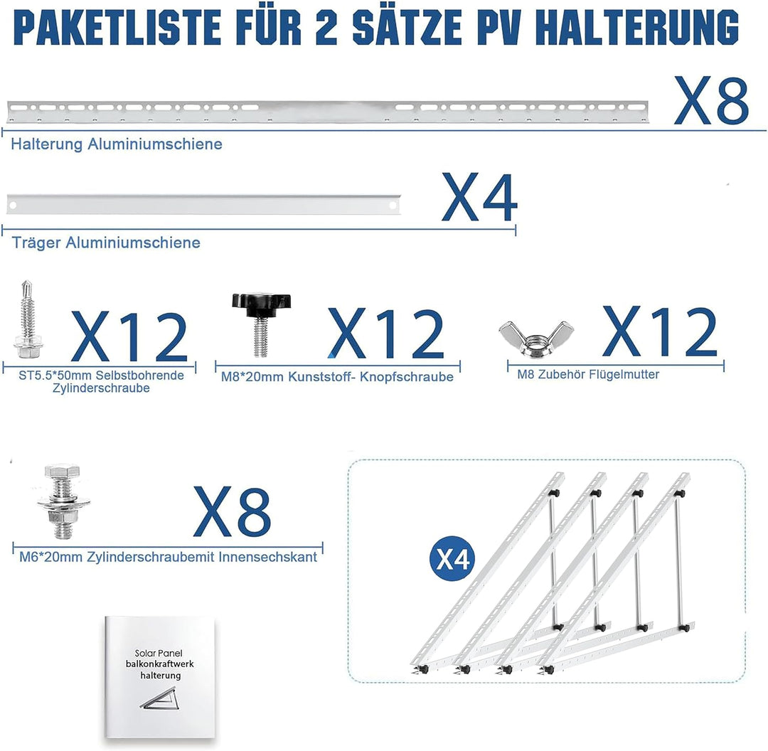 Solarpanel Halterung 114cm Solarmodul Halterung Balkonkraftwerk für Solarpanel 100W-800W Winkel Eins