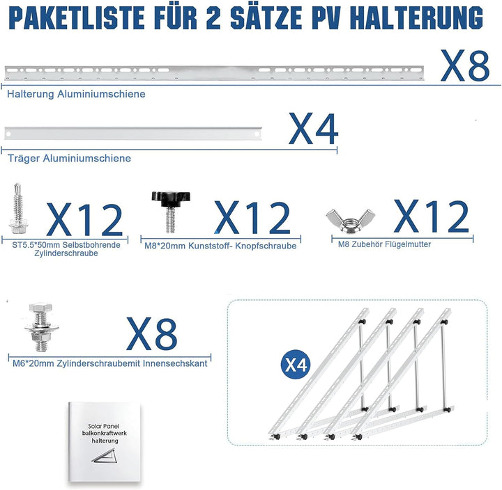 Solarpanel Halterung 114cm Solarmodul Halterung Balkonkraftwerk für Solarpanel 100W-800W Winkel Eins