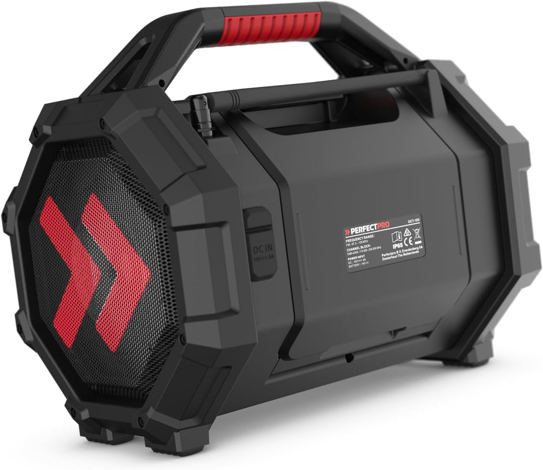 PerfectPro Baustellenradio ROCKTAGON 18V, DAB+ und UKW-Empfang, AUX-Eingang, USB Laden, Bluetooth 5.