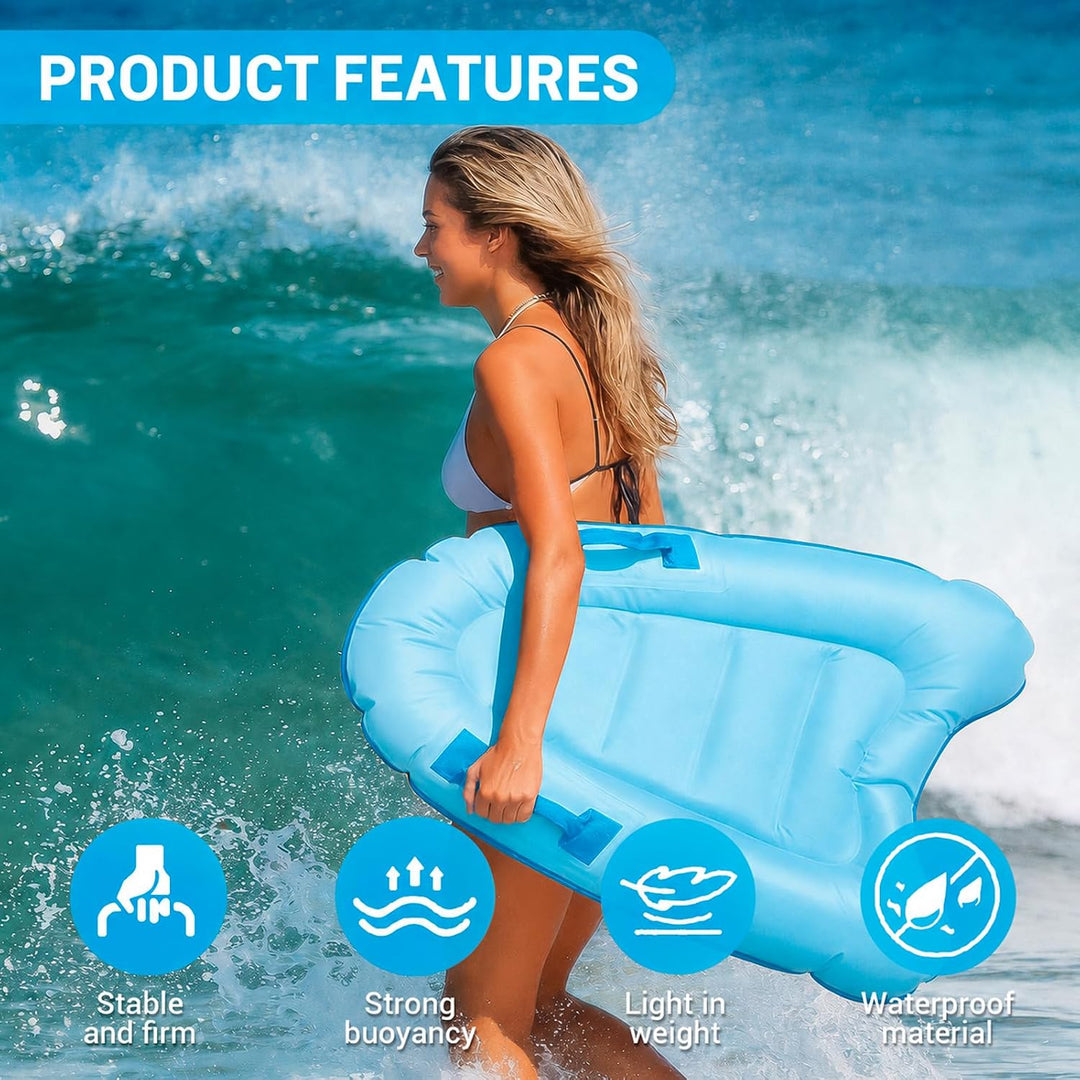 Aufblasbares Bodyboard, Shyllin Bodyboard mit Griffen, Surfbrett Aufblasbar, Mini Luftmatratze, Schw