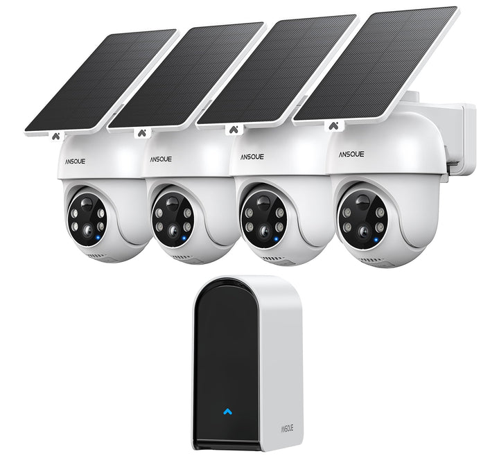ANSQUE Überwachungskamera Aussen Solar Akku, 4er Set mit AnsqueBase, Ohne Abonnement, 32GB Lokalspei