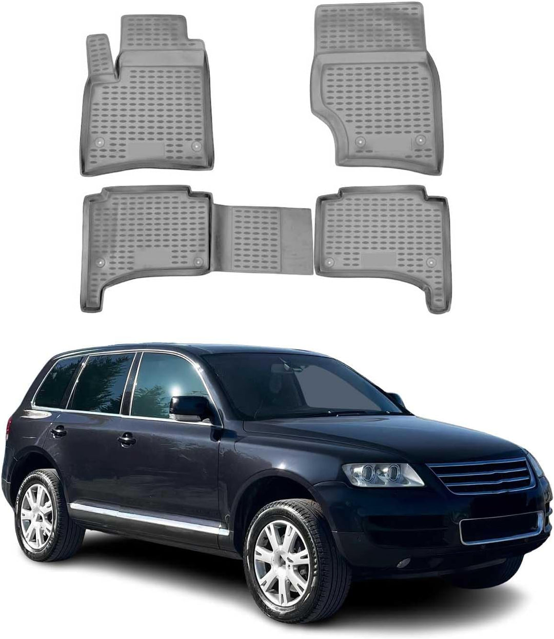 OMAC Gummimatten Fussmatten kompatibel mit VW Touareg 2002-2010 TPE Automatten Grau 4X Fussmatten /