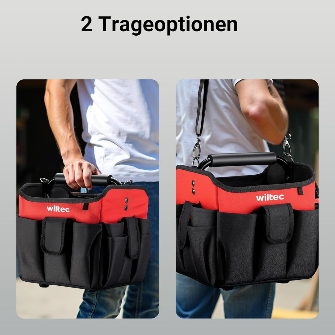 Wiltec faltbare Werkzeugtasche 25 x 23 x 28 cm bis 25 kg, Werkzeug Tasche 23 Fächer, Arbeitstasche m