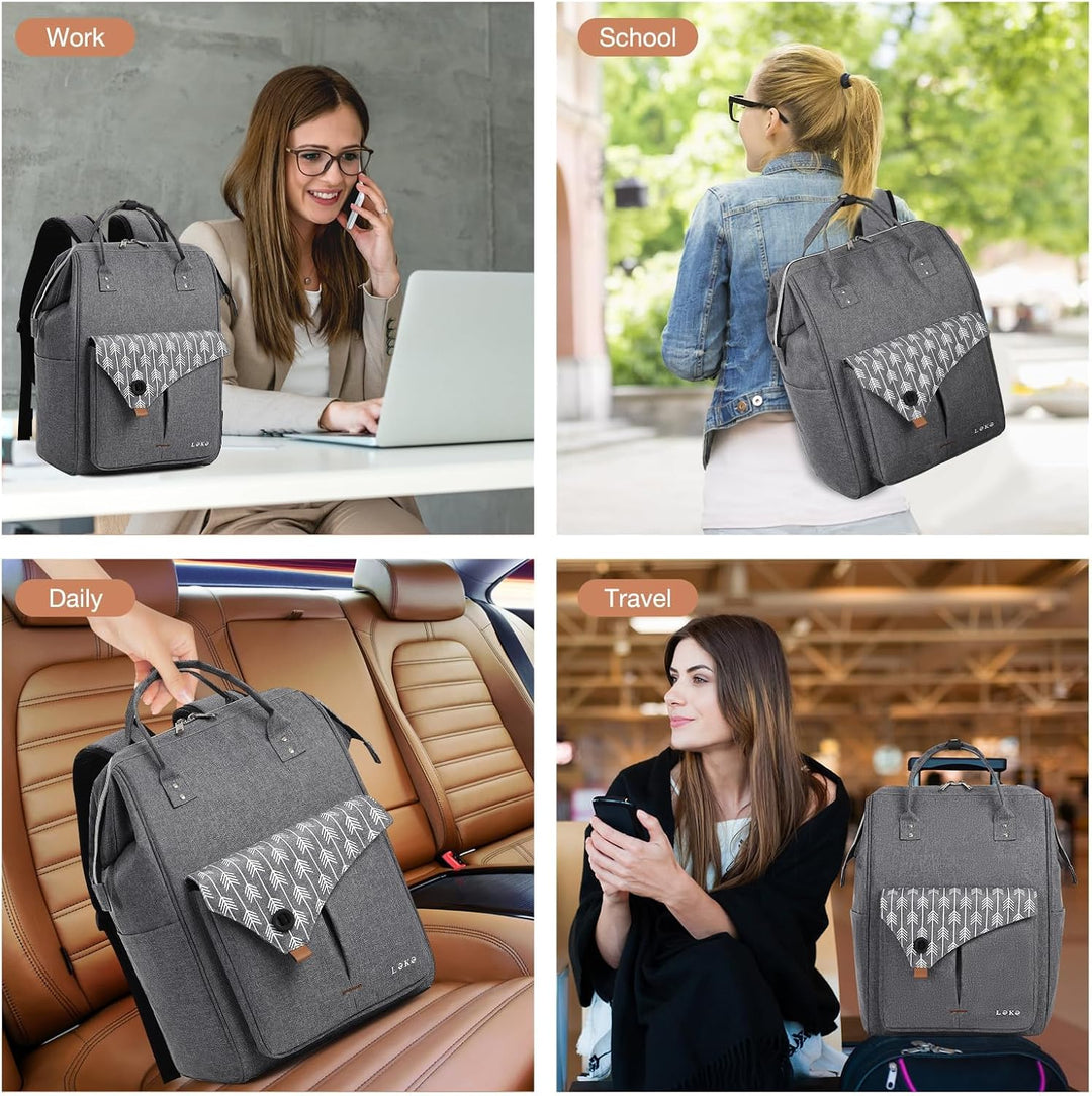 Lekesky Rucksack Damen Schultasche mit Laptopfach &amp; Anti Diebstahl Tasche, 15.6 Zoll Laptoprucksack