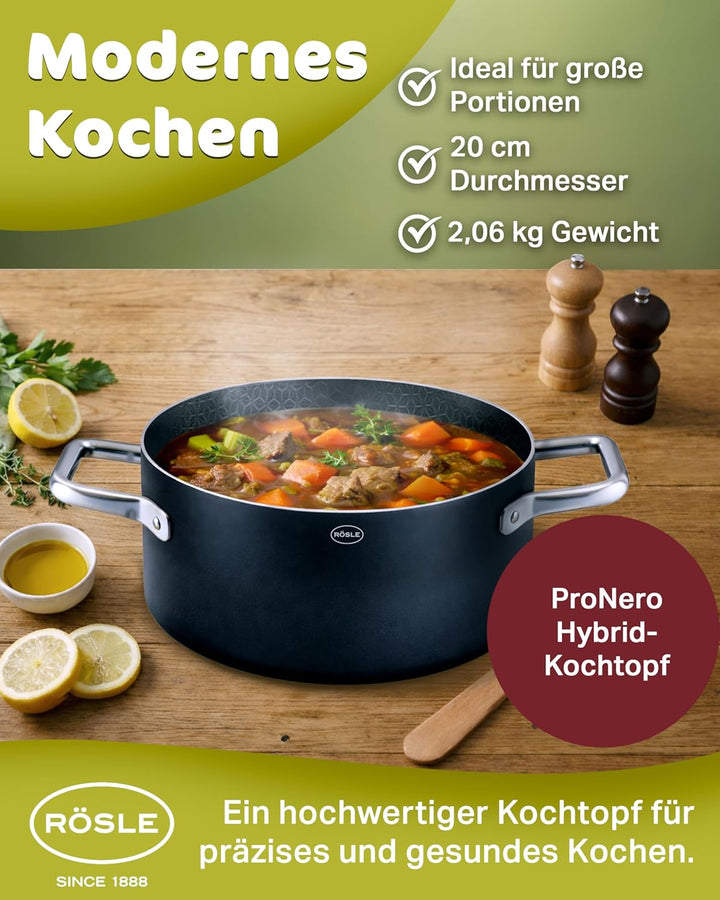 RÖSLE EBONIC Kochtopf 20 cm Induktion – Topf 20cm mit Deckel – ProNero Keramik Antihaftbeschichtung