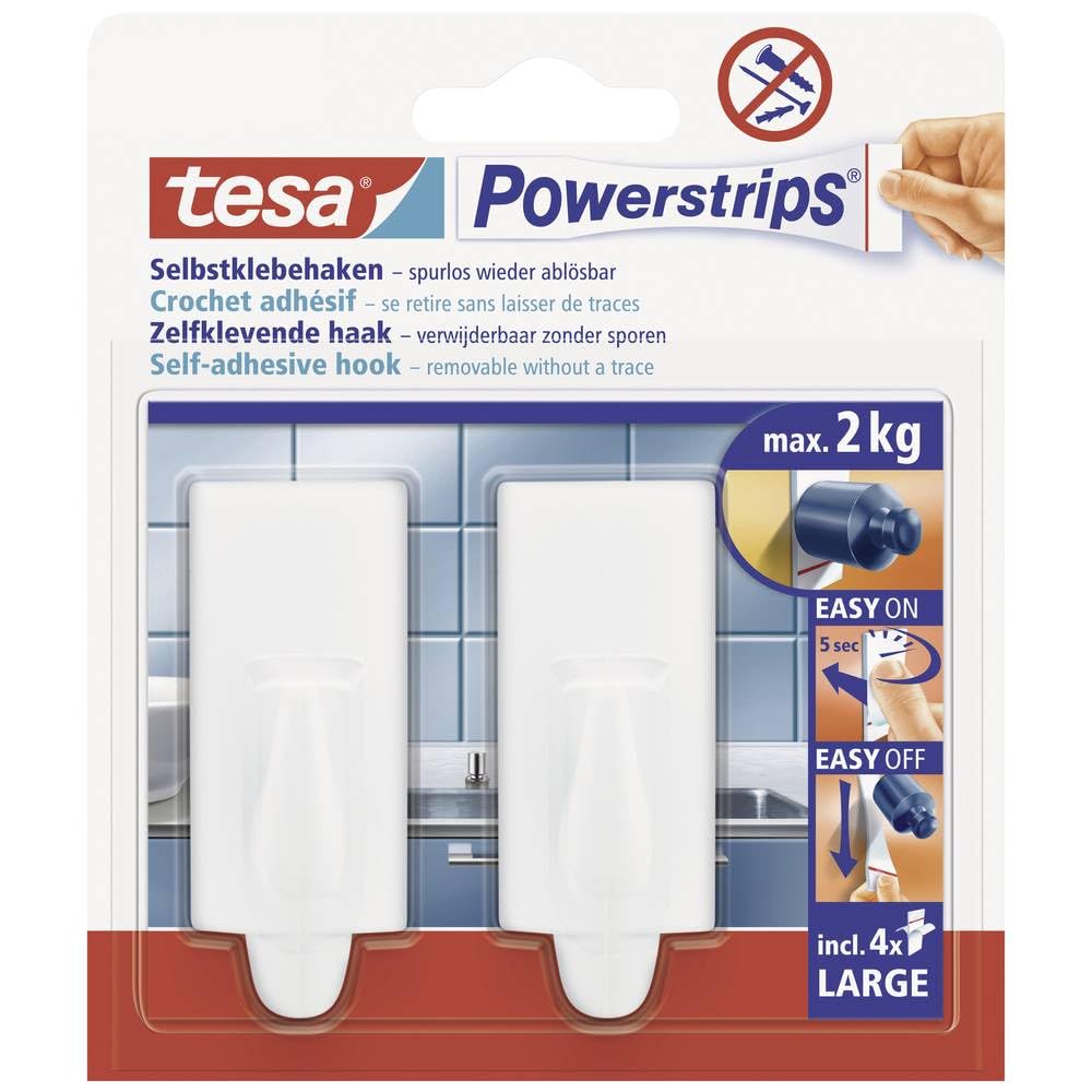 tesa Powerstrips Haken Large TREND - Selbstklebender Wandhaken für Glas, Kacheln, Holz, Kunststoff u