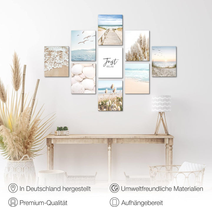 Novart Wandbilder Strand Meer - KOMPLETT AUFHÄNGFERTIG - Ostsee Wohnzimmer Schlafzimmer- 9 Moderne M