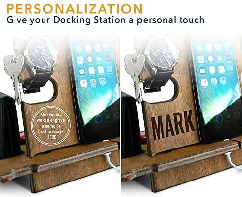 Personalisierte Dockingstation, Smartphone-Ständer - Nachttischhalter aus Holz, Geschenkidee für Män