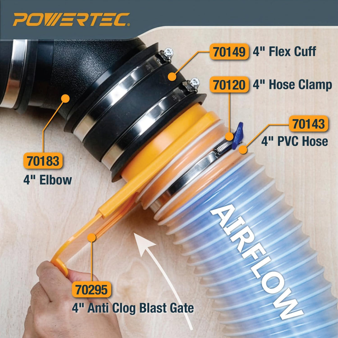 POWERTEC 70295-P2 10,2 cm integriertes Blast Gate Clog Resistant, Anti Gap Tapered ABS Kunststoff Fi