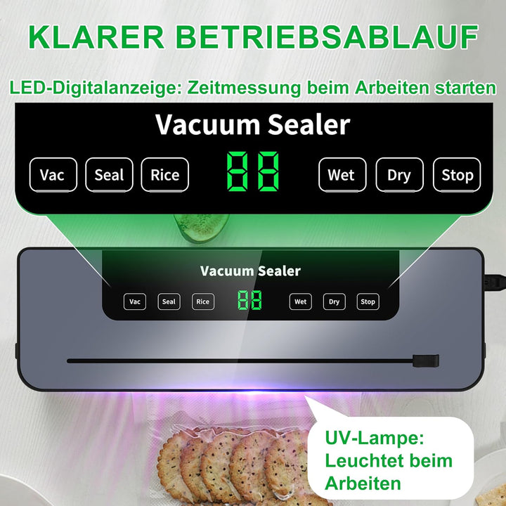 Vakuumiergerät, 7 in 1 Vakuumierer für Lebensmittel mit 50 Vakuumierbeutel, Vakuumiergerät Profi mit