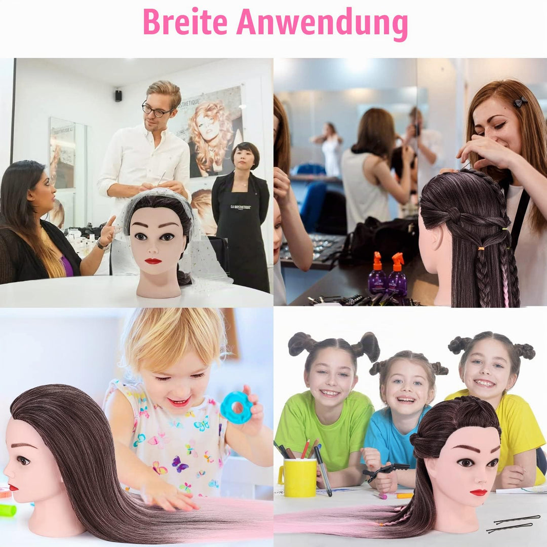 TopDirect Frisierkopf, 75 cm/ 29.5 Zoll Übungskopf Friseur, Frisurenkopf 100% von künstlichen Haare,