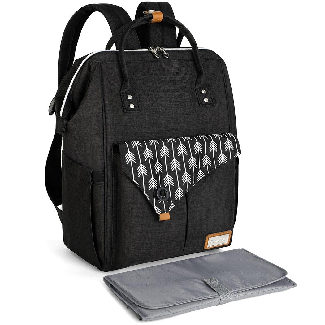 Lekebaby Wickelrucksack Wickeltasche mit Wickelunterlage, Schwarz, Schwarz