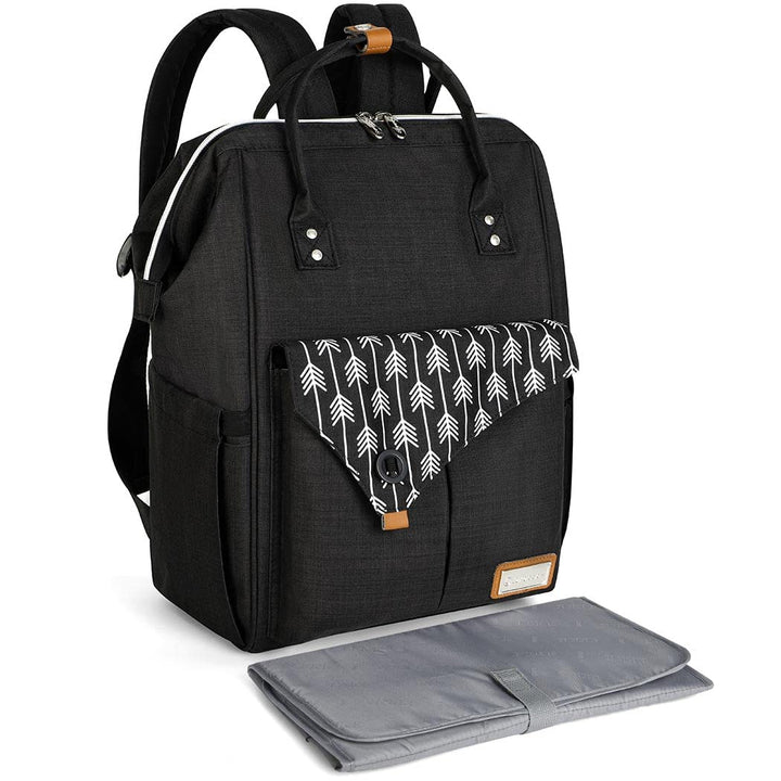 Lekebaby Wickelrucksack Wickeltasche mit Wickelunterlage, Schwarz, Schwarz