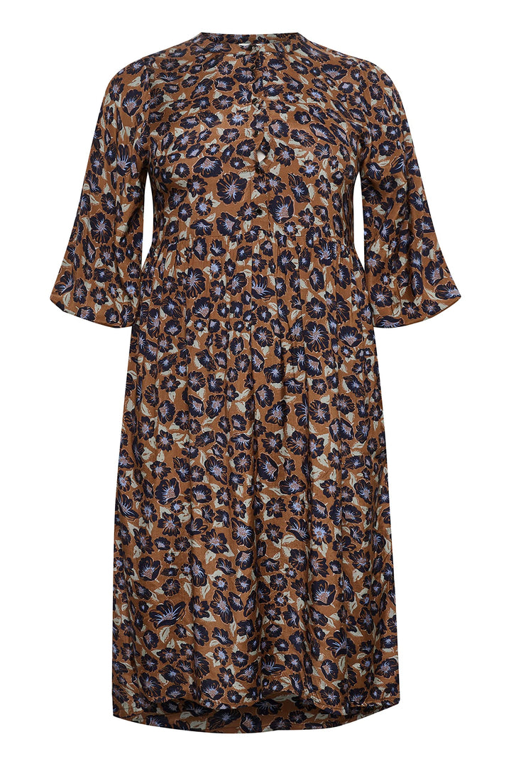 KAFFE CURVE Kleid Grosse Grössen Damen 3/4 Arm V-Ausschnitt Kleid Grosse Grössen Damen 3/4 Arm V-Aus