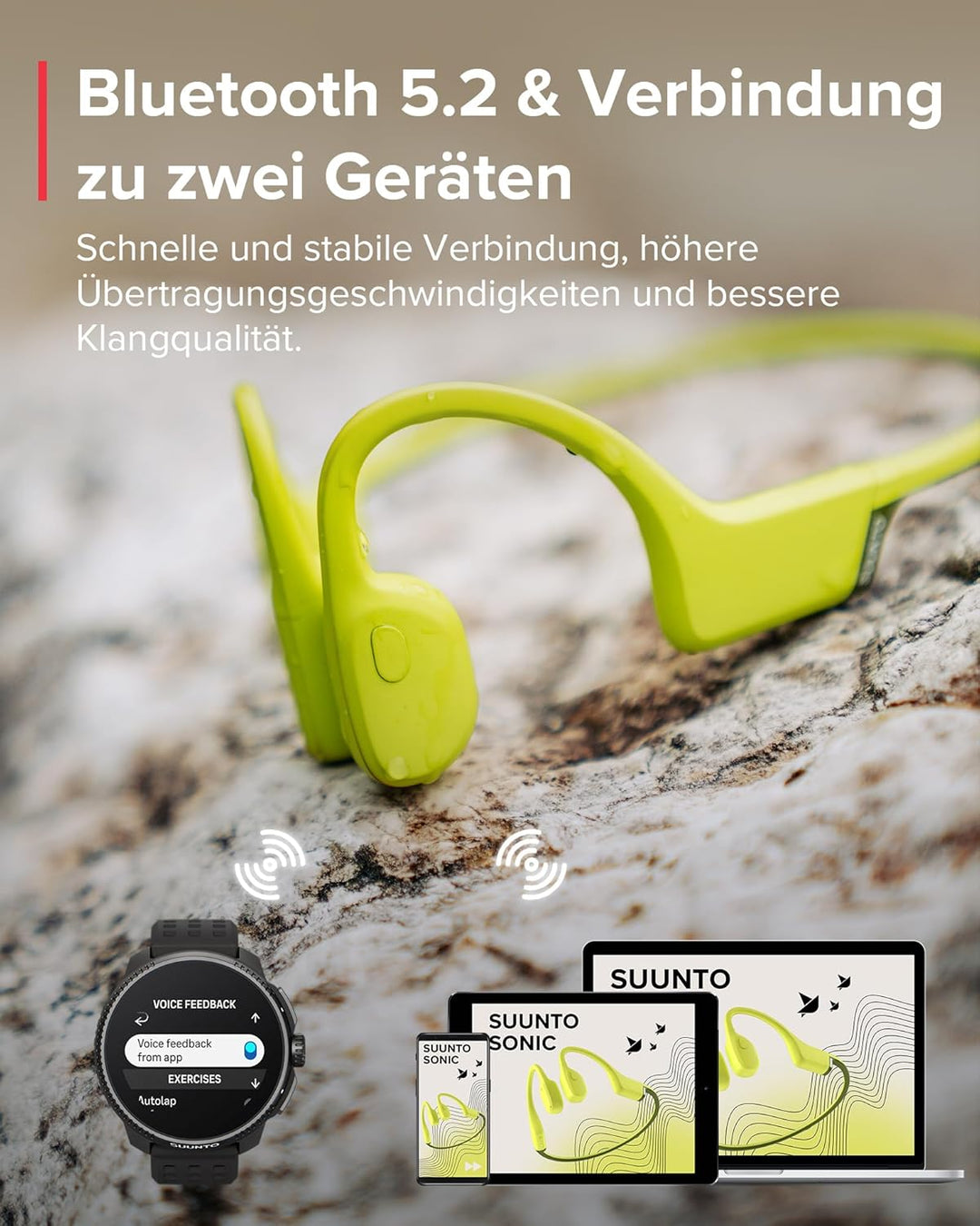 SUUNTO Sonic Knochenschall Kopfhörer, Open-Ear Bone Conduction Bluetooth Sport Kopfhörer, Verbessert