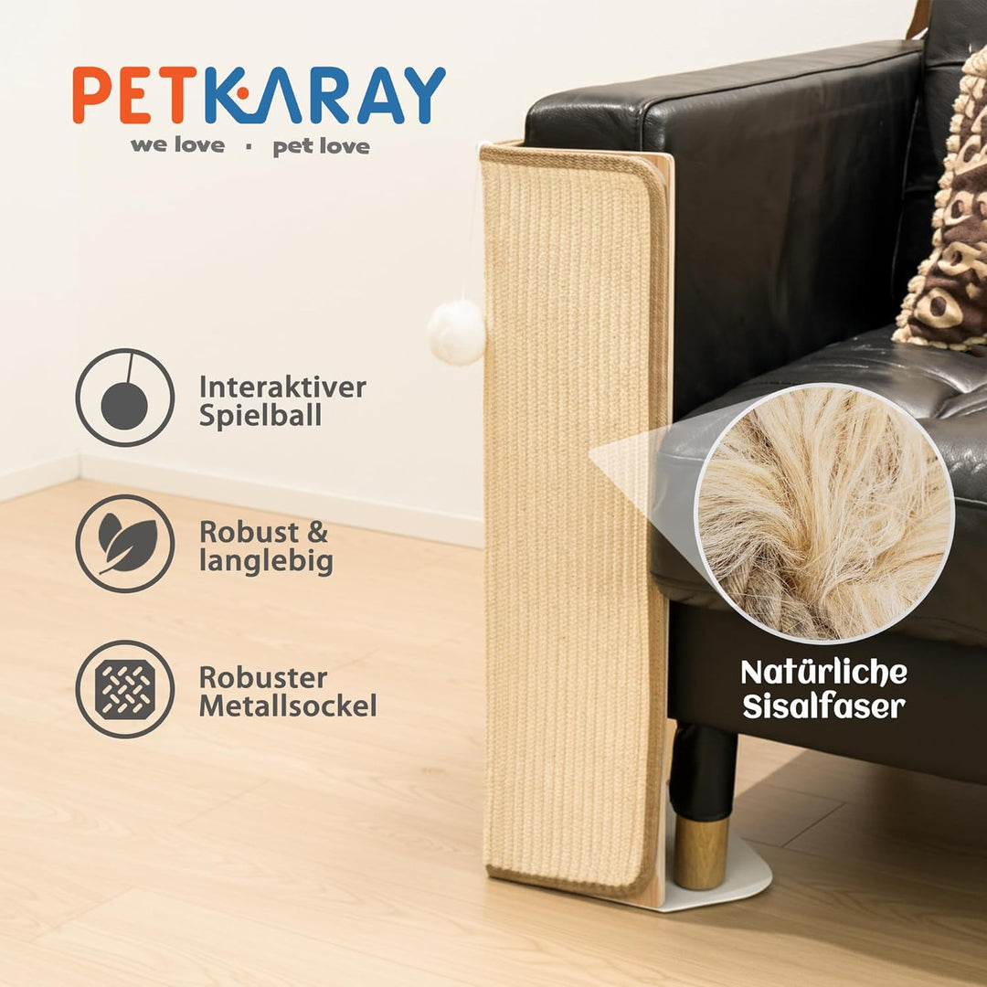 PETKARAY Katzenkratzbrett für unter Möbeln, 60 cm Sisal Kratzbrett für Sofa-Ecke, Katzen Kratzbaum,