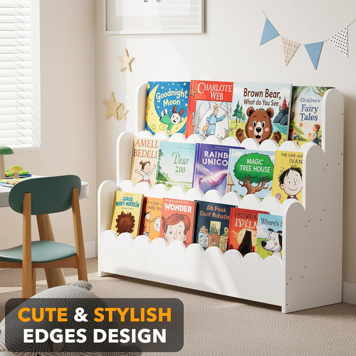 SpaceAid 3-stufiges Kinder Bücherregal mit geschwungenen Kanten, Montessori Bücherregal für Kleinkin