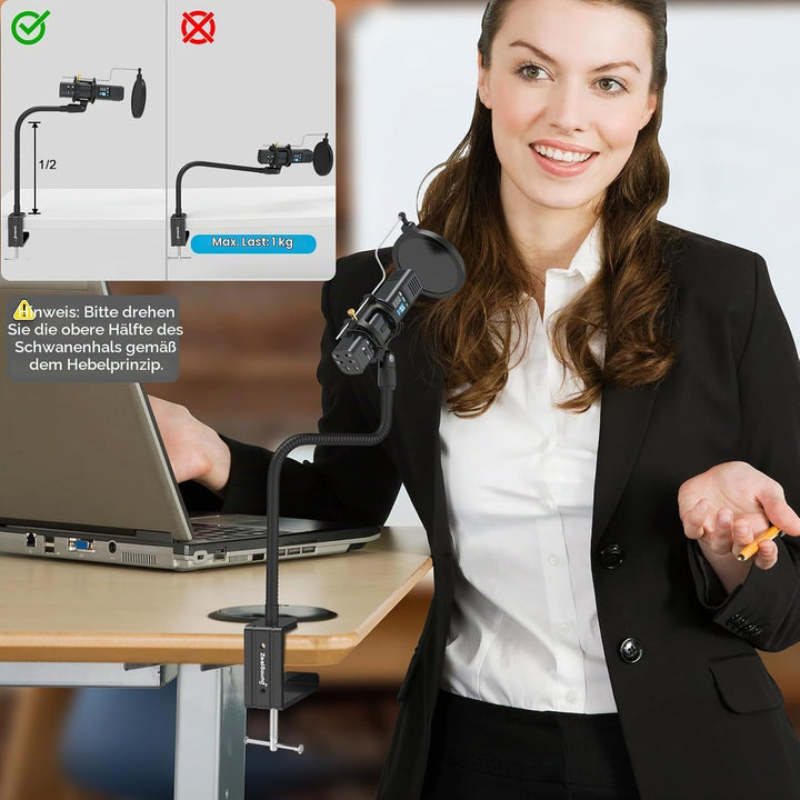 zealsound Mikrofon Arm Ständer,Verstellbarer Schwanenhals Mikrofonarm mit Microphone Clip, 3/8" auf