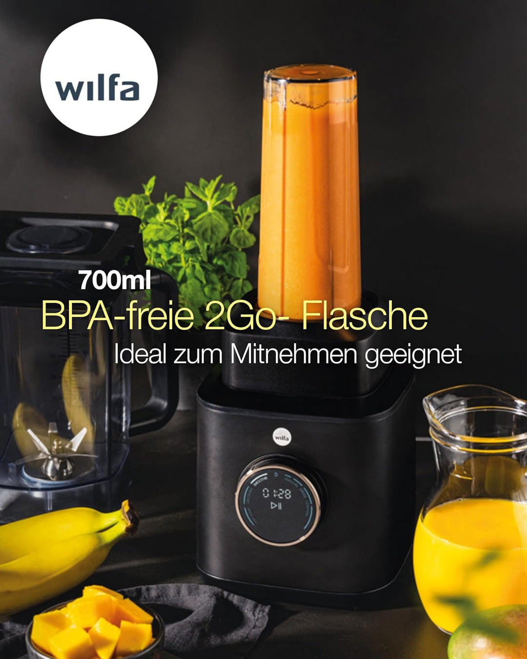 Wilfa XPLODE 2GO Trinkflasche für Mixer - Fassungsvermögen von 0,6 Liter, für alle XPLODE-Mixer, ros