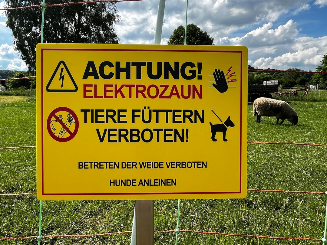5 Stück XXL Achtung ! Elektrozaun Tiere füttern Weide betreten verboten Schild 30 x 40 cm aus stabil