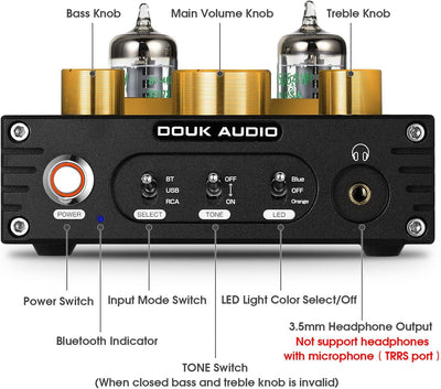 Douk Audio P1 Bluetooth 5.0 HiFi-Verstärker GE5654 Röhrenvorverstärker Valve Tube Preamp Ventil Kopf