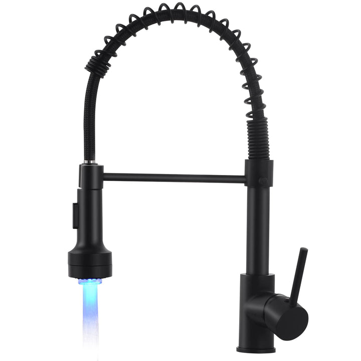 AIMADI Wasserhahn Küche Armatur Schwarz LED Küchenarmatur mit Brause 360° schwenkbar Mischbatterie S
