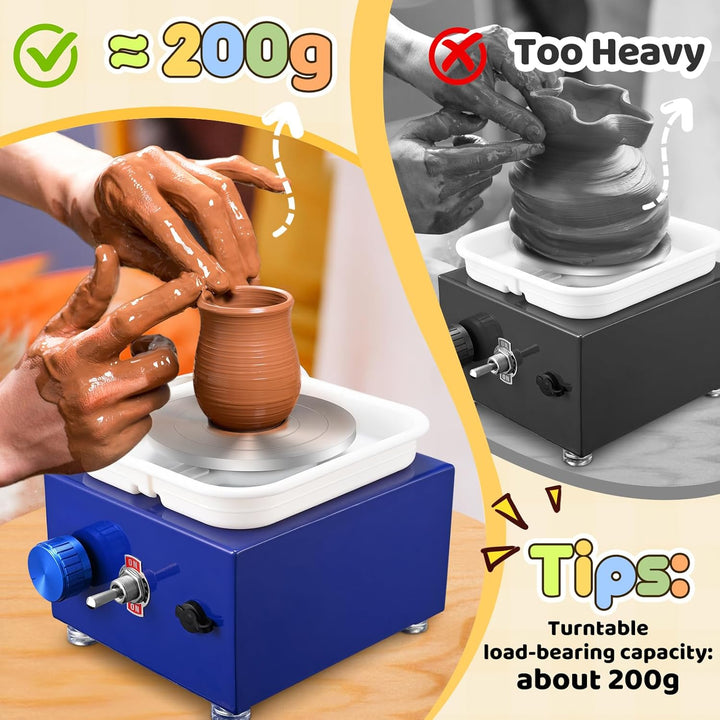 Mini Töpferscheibe, Couleeur 2000RPM 10/6.5CM Einstellbare Geschwindigkeit Metall-Drehteller Töpfers