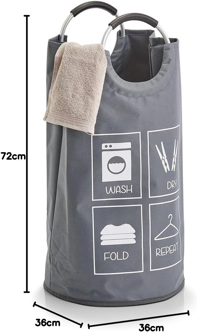 Zeller 14274 Wäschesammler m. Griffen, Polyester, Grau, 14274, Durchmesser 36 x 72 cm, Wäsche