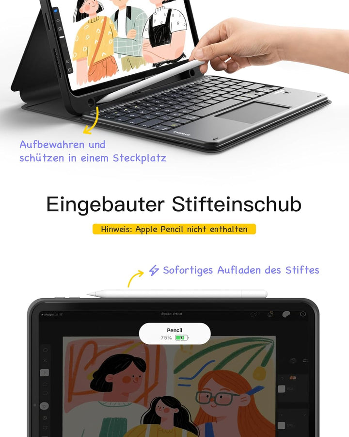 Inateck iPad 10 Generation Hülle mit Tastatur, für iPad 11 Gen. A16 2025 11 Zoll, Air 11 Zoll M3/M2
