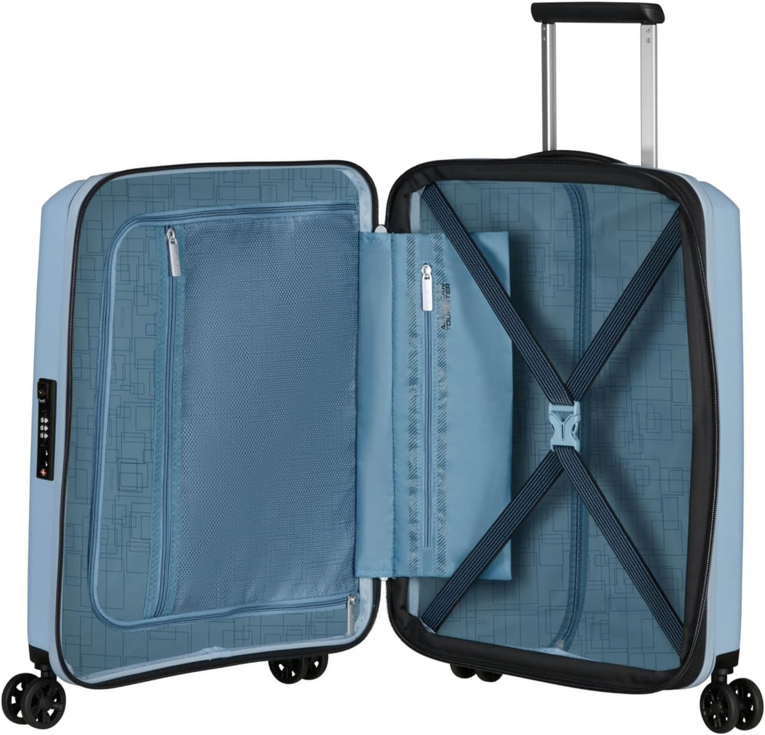 American Tourister Aerostep - Spinner S, Erweiterbarer Handgepäck, 55 cm, 36/40 L, Grau (Soho Grey)