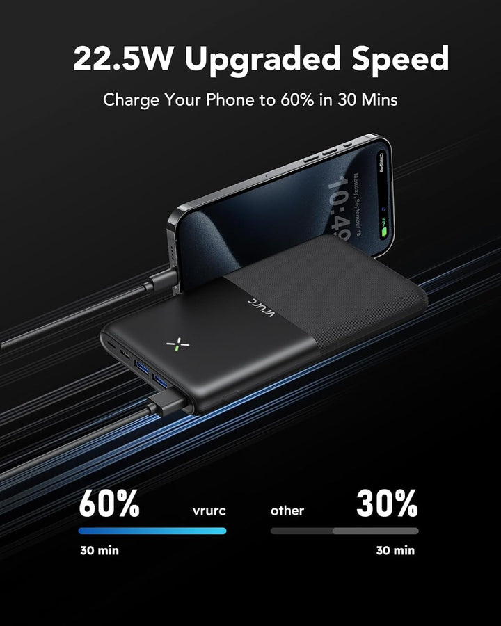 VRURC Power Bank 30000mAh 22.5W Powerbank USB C Schnelles Aufladen Externe Handyakkus mit 4 Ausgänge